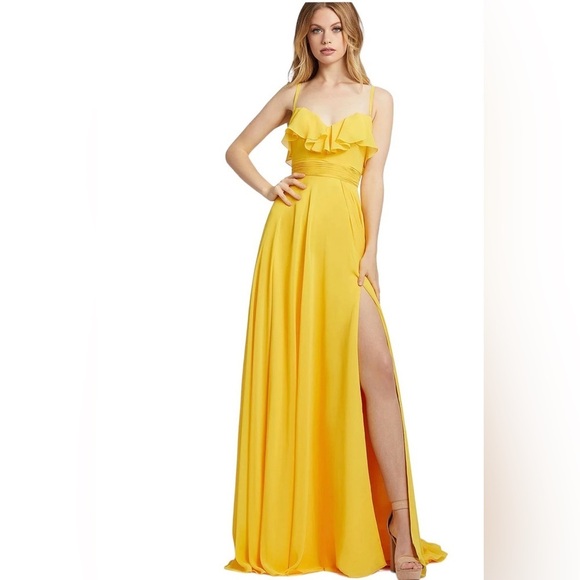 NWT Mac Duggal Spaghetti Strap Sunshine Yellow Ruffle Dress 4 - Picture 1 of 10